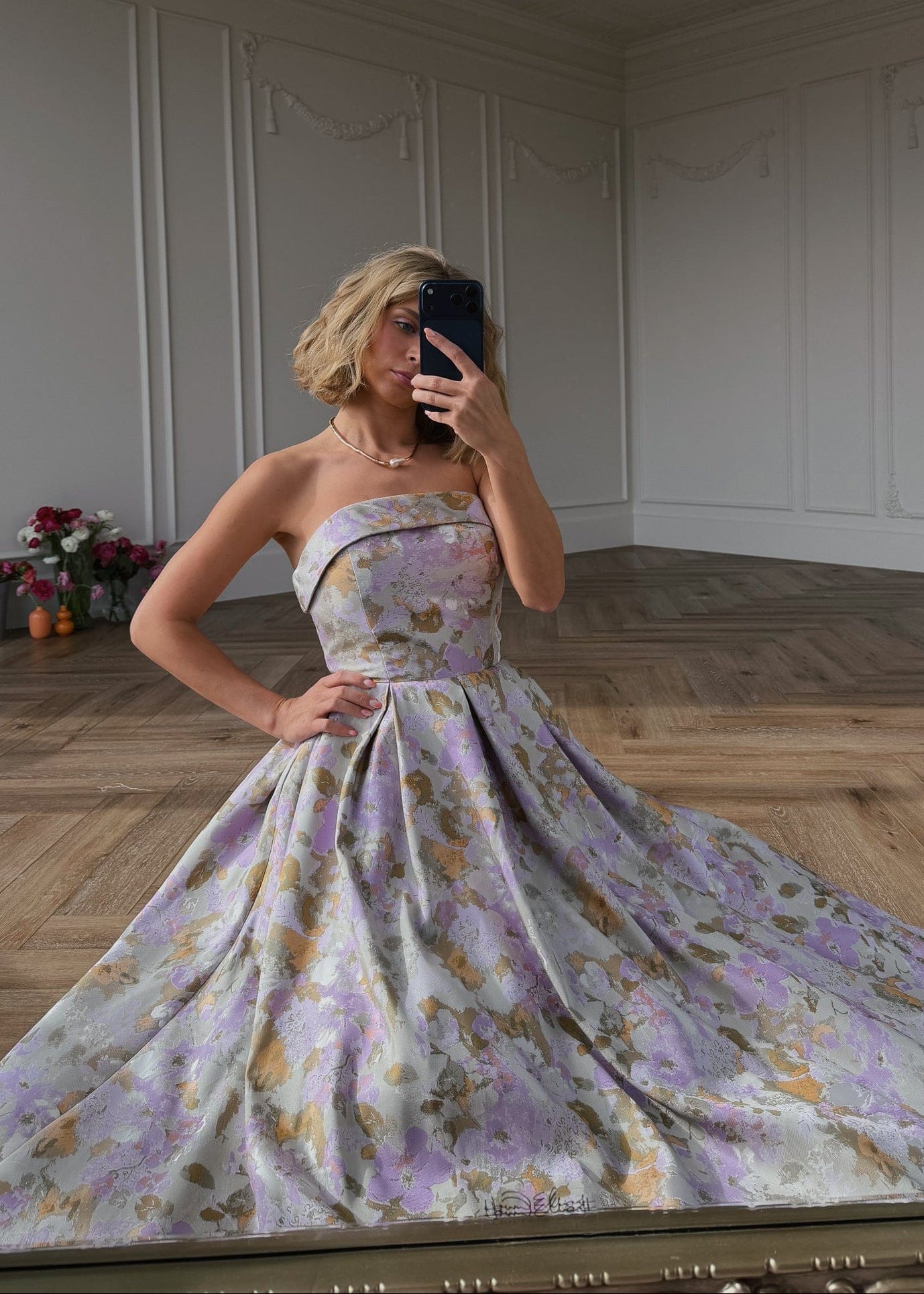 Anastelle Strapless Jacquard Dress