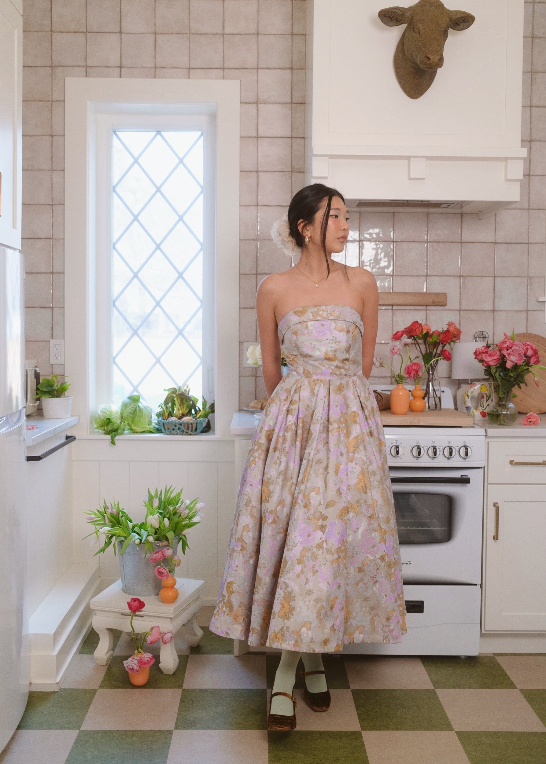 Anastelle Strapless Jacquard Dress